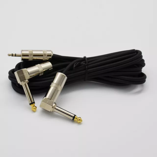 2x 6.35mm Mono 1/4" Right Angle Male Plug to 3.5mm Stereo 1/8" Audio Cable Made