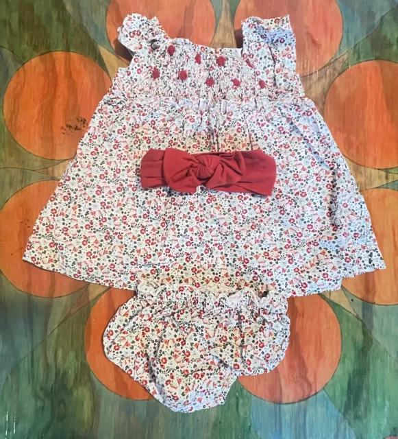 Nordstrom Baby Girl 6 Month Outfit Dress Red Floral Dress Bottoms Headband B