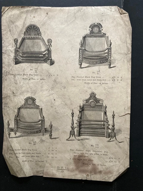 Victorian grate fireplace illustrated advertising sheet