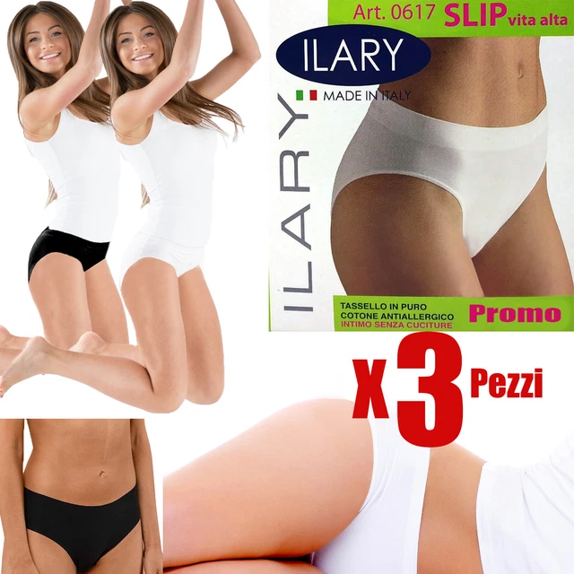 Set 3 pack slip donna vita alta culotte mutande made in italy senza cuciture