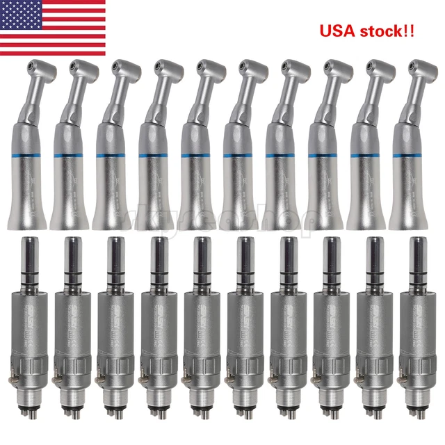 10 Kits Dental Low Slow Speed Contra Angle Handpiece Press + Air Motor 4Hole uki
