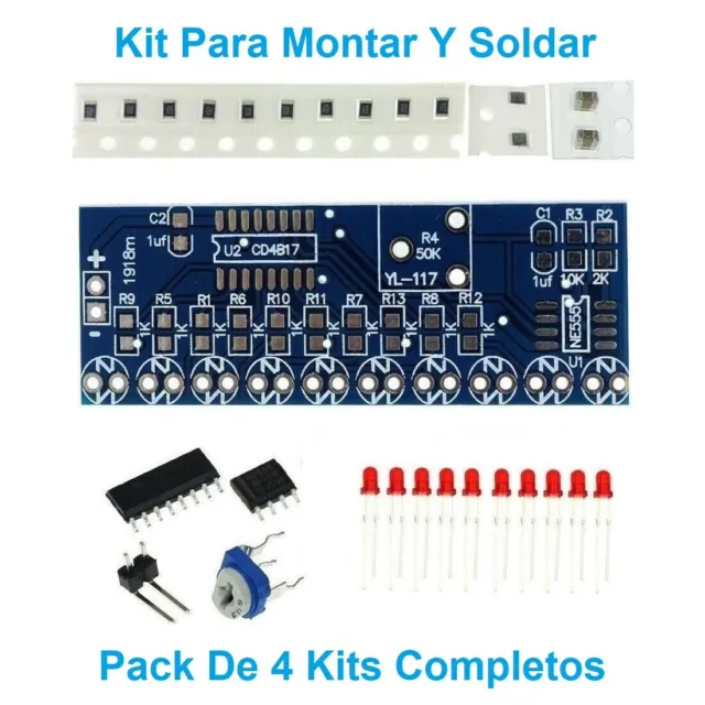 KIT Electronica Luces Secuenciales 10 LED - NE555 CD4017 - Pack De 4 KITS