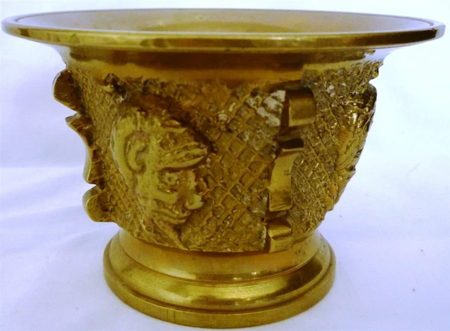 VINTAGE DECORATIVE SOLID BRASS HEAVY MORTAR (no pestle) PLANTER