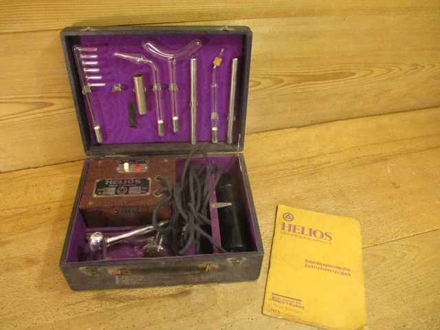 HELIOS Hochfrequenz/Reizstromgerät Heilapparat mit Beschreibung & Koffer 1920