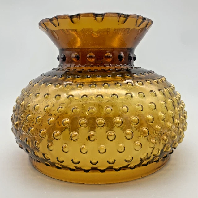 Vintage Amber Glass HOBNAIL Student Hurricane Style Oil Lamp Shade for 7" Fitter