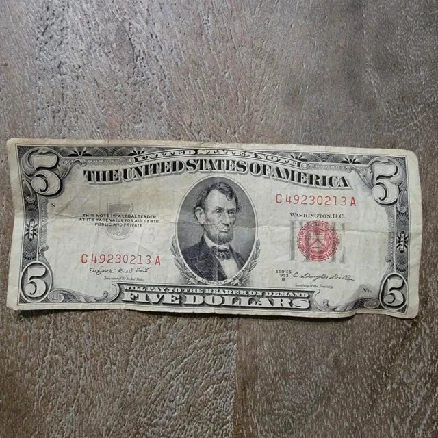 1953 B Silver Certificate Red Seal Five Dollar Notes