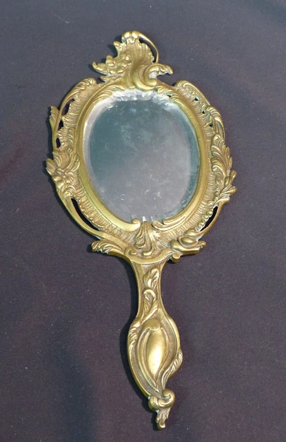 ANCIEN MIROIR À main vintage style rocaille en verre des années 1960