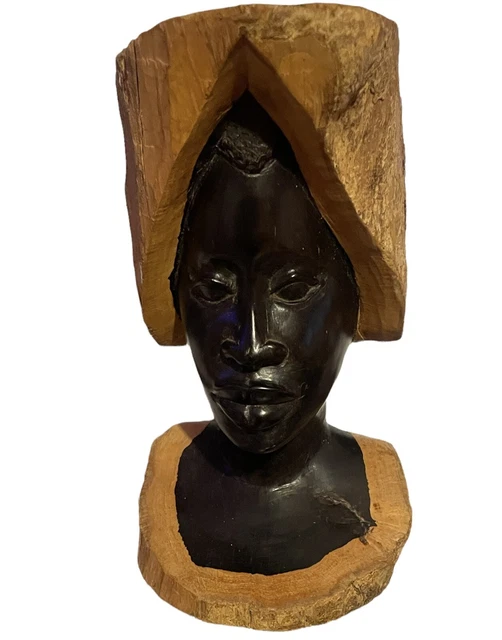 Vintage Makonde Mpinga Hand Carved Ebony Wood Sculpture WOMAN Africa 10in Tall