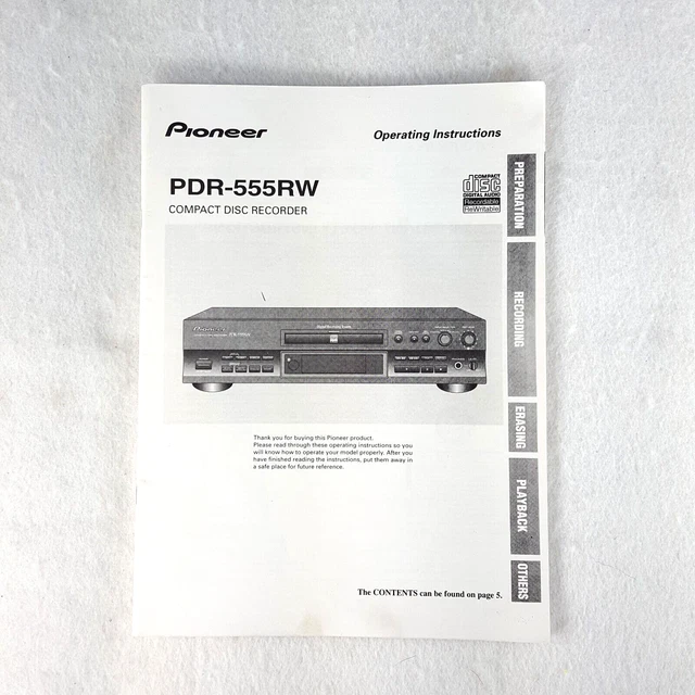 Pioneer PDR-555RW CD Compact Disc Recorder Owner's Manual Factory Issue