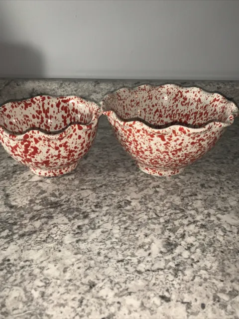 Alfa Italy Serving Bowls Red White Speckle Ceramic