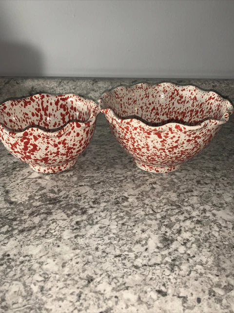 Alfa Italy Serving Bowls Red White Speckle Ceramic