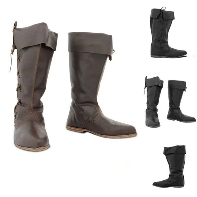 Bottes en cuir mi-mollet unisexes Chaussures de cosplay de la Renaissance...