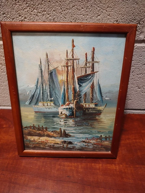 Billy Wilder on Artist's Board Nautical-Ships in Harbor Original Oil Painting A1