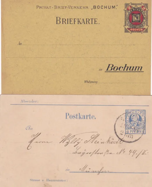 um 1890 Privatpost 6 verschiedene Belege Bochum München Elberfeld Erfurt etc
