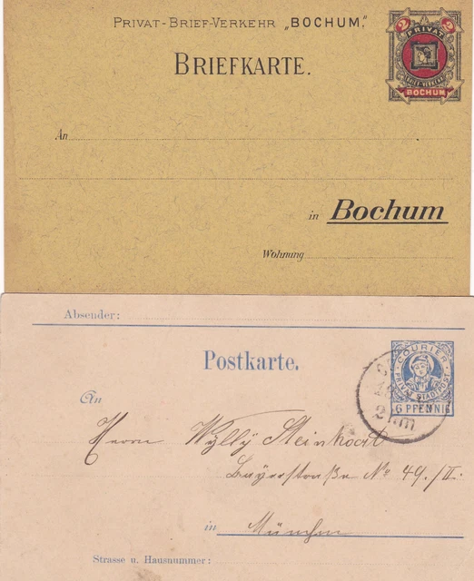 um 1890 Privatpost 6 verschiedene Belege Bochum München Elberfeld Erfurt etc