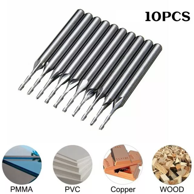 10pcs 1/8" 1mm Double 2 Flute Spiral Carbide Flat Nose End Mill CNC Router Bit