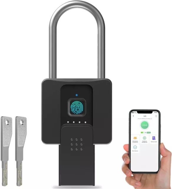 Anweller Fingerprint Padlock with Key Backup, Weatherproof Biometric Bluetooth
