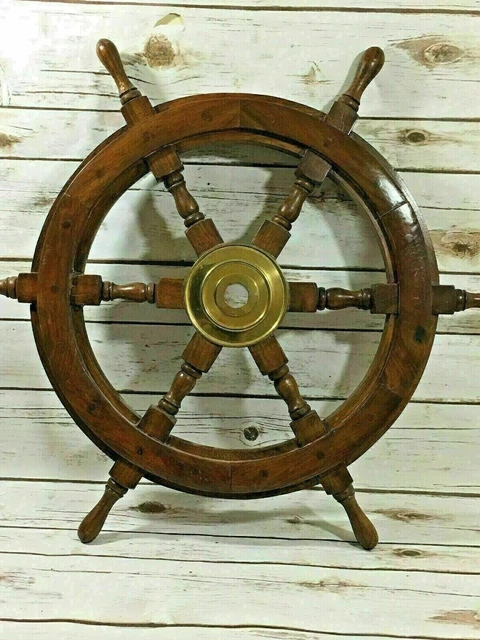 24" Brass Finishing Wooden Steering Ship Wheel Pirate Vintage Wall Boat Décor
