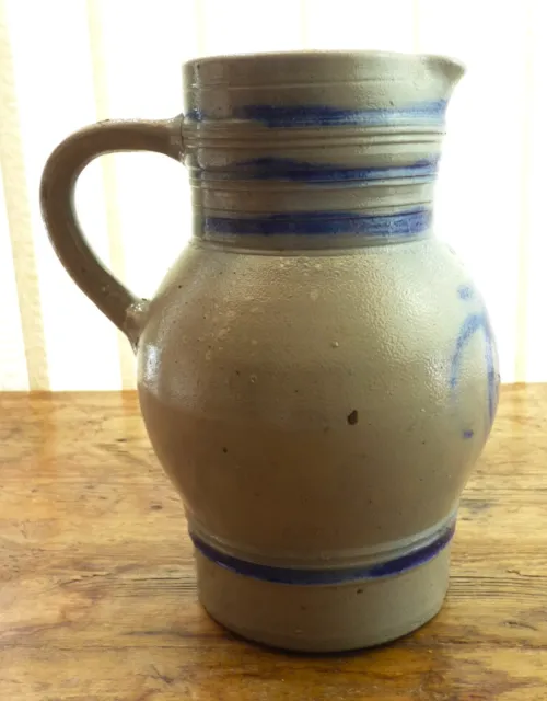 Original Vintage French Jug Pitcher Vase Salt Glaze  Elephant Grey Navy Blue Exc