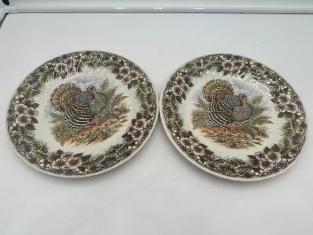 SET OF 2 Myott Churchill Thanksgiving Wildlife Turkey Scenes 10” Dinner Plates