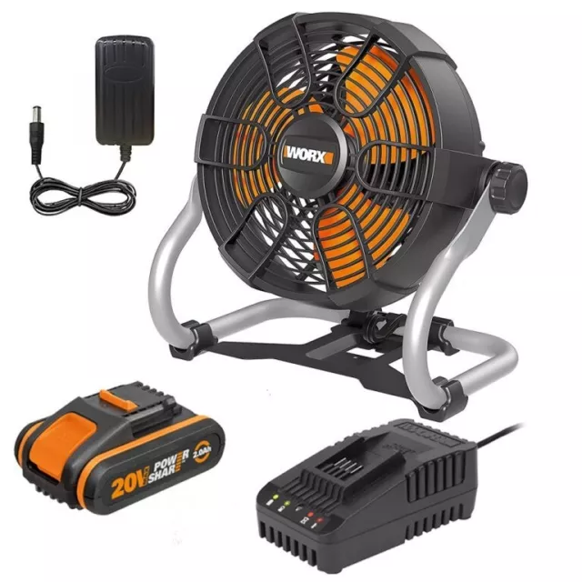 WORX 20V AC/DC Portable Jobsite Fan + POWERSHARE Battery & Charger - WX095.B