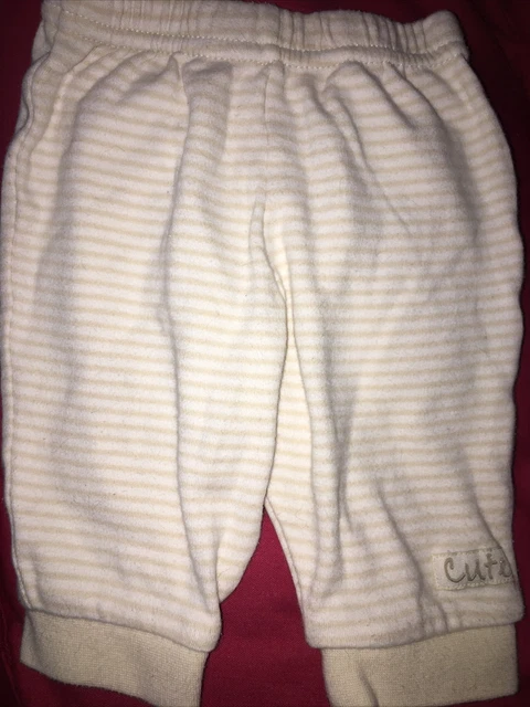 neutral unisex boy girl baby 0-3 months white beige stripped cute trousers