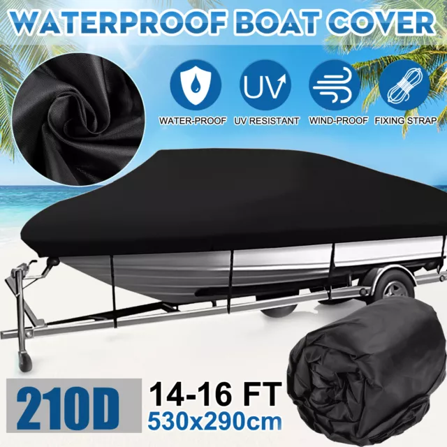 11-22ft 210D Couverture de bateau remorquable Pêche étanche Forme en V Noir