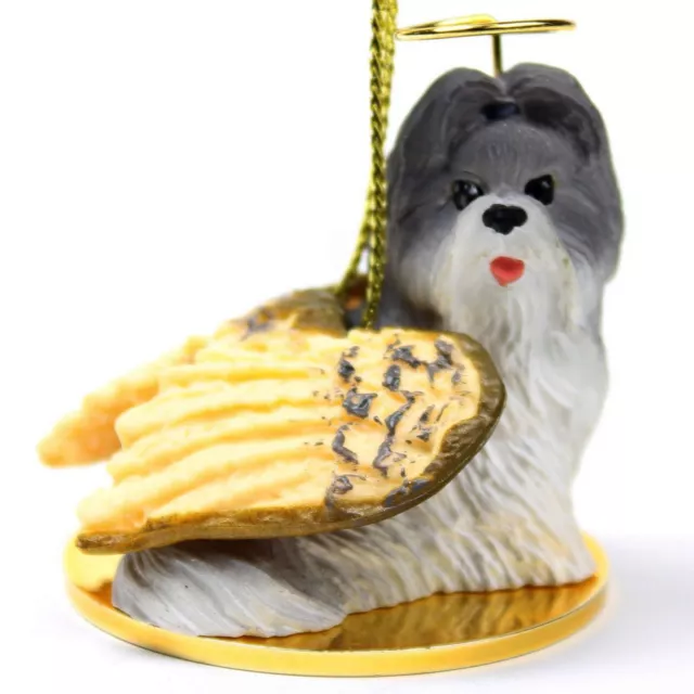 Shih Tzu Ornament Angel Figurine Hand Painted Gray/White