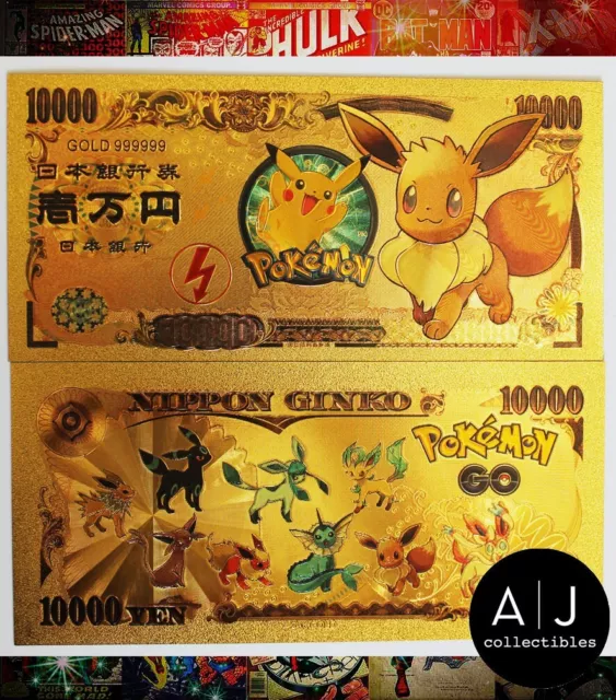 24k Gold Plated Espeon Eevee Pokemon Banknote for Sale in