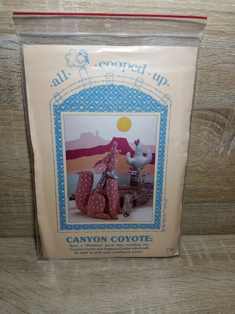 Vtg All Cooped Up Canyon Coyote w Cactus Pattern Soft Sculpture Stuffed Animal