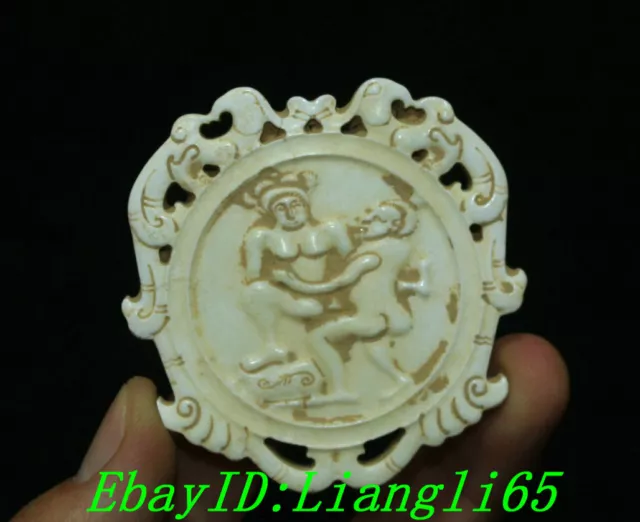 China Natural Hetian Jade Carving Man Woman Love Yubi Jadebi Amulet Pendant