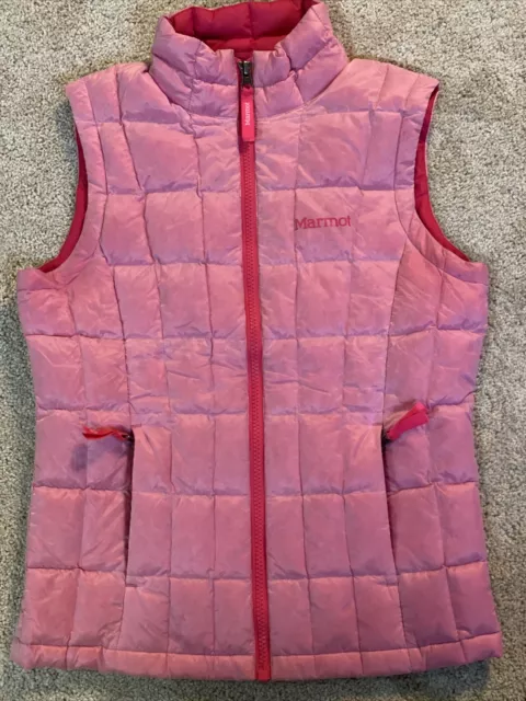 Marmot Girls Down Puffer Quilted Vest Jacket Youth Size Medium Pink Full Zip Ski
