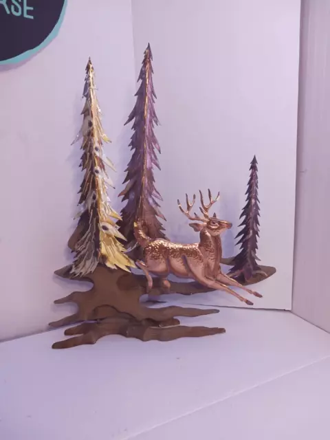 Copper Brass Metal & Wood Forest Buck Sculpture