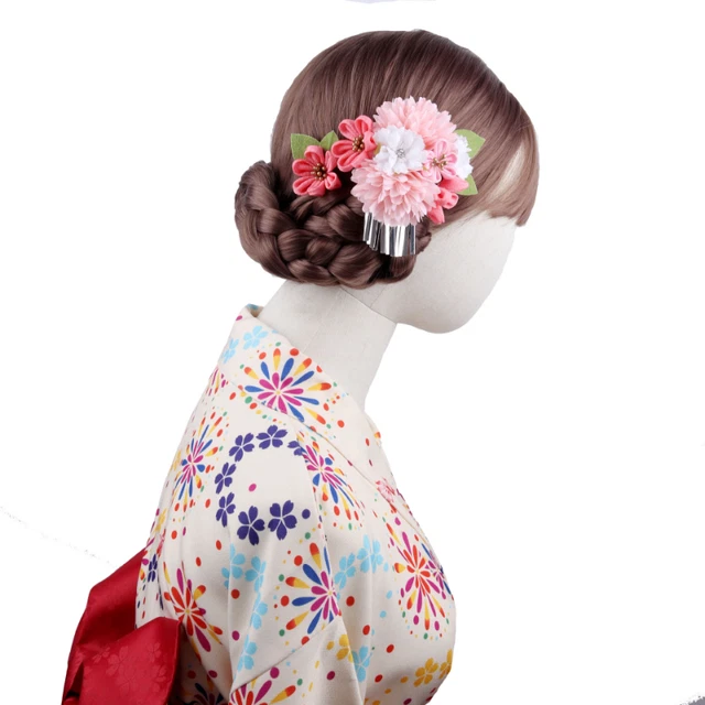 2 Épingles à Cheveux Japonaises Sakura - Fleurs En Polyester, Style Tsumami Zaiku - Pour Kimono