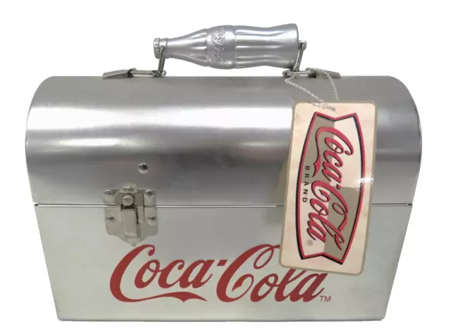 Coca Cola Silver Metal Lunch Box Coke Bottle Handle NEW