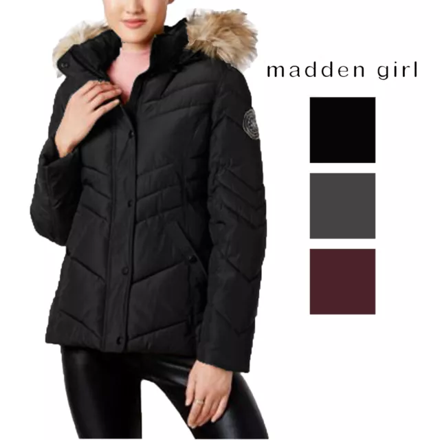 Madden Girl Juniors' Faux-Fur-Trim Hooded Puffer Coat