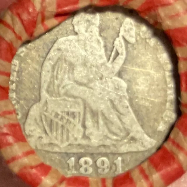 Wheat Penny Roll of Older Cents Crimped Sealed with silver 1891 Seated Dime #60
