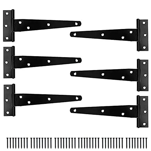 Ilyapa Heavy Duty Gate Hinges, 6 Pack - 6 Inch Outdoor T Strap Hinges