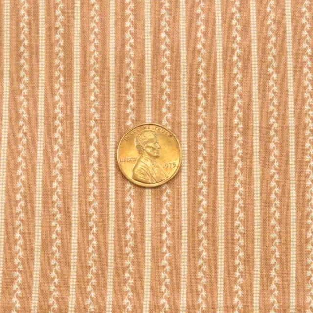 1.7 Yd Vintage Micro Print Stripe Fabric Warm Light Brown Quilt Cotton