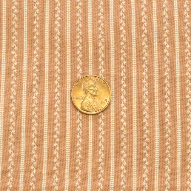 1.7 Yd Vintage Micro Print Stripe Fabric Warm Light Brown Quilt Cotton