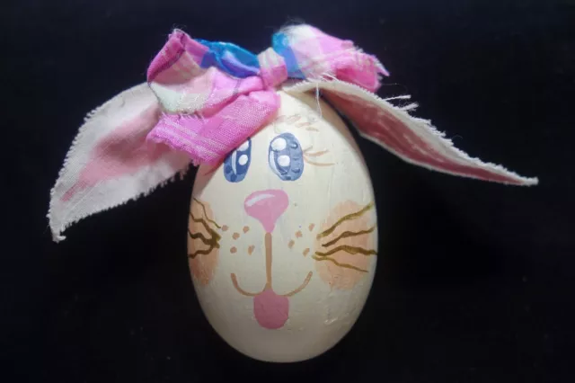 Girl Easter Bunny with Hairbow Pin Hand painted Rabbit Brooch Primitive Country