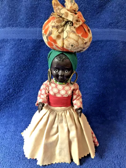 Vintage  Caribbean Mother Doll With Baby on Her Back; Doll 6", w/Head Bundle 8"