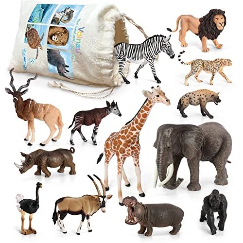 Safari Animal Figurines Toys 13PCS Africa Figures for Kids Toddlers Christmas