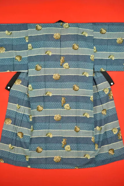 Vintage Japanese Kimono Wool Antique BORO JUBAN Kusakizome MEN Dyed/A234/300