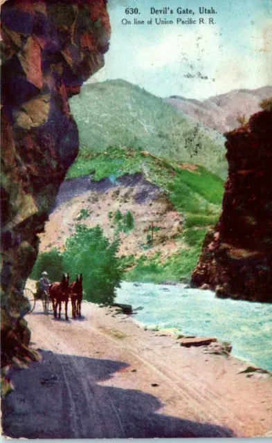 1909 Devil's Gate Utah Union Pacific Railroad Line Horse & Buggy Postcard