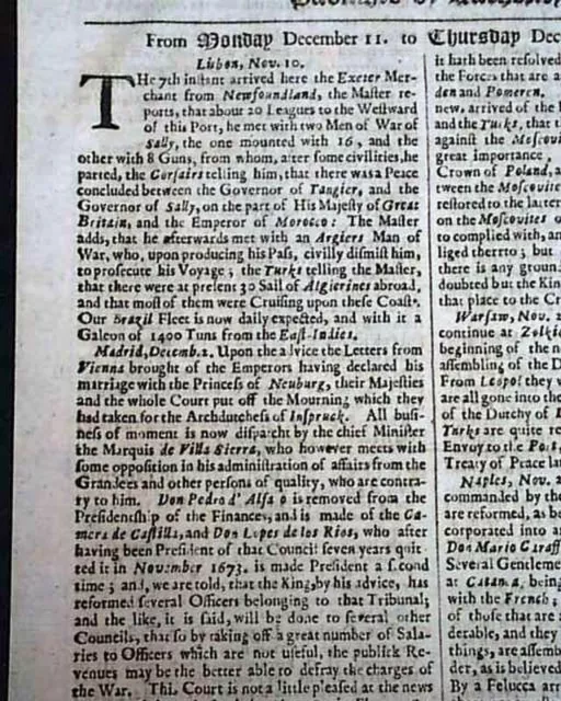 Very EARLY Rare 17th Century 345 Years Old LONDON GAZETTE England 1676 Newspaper 3