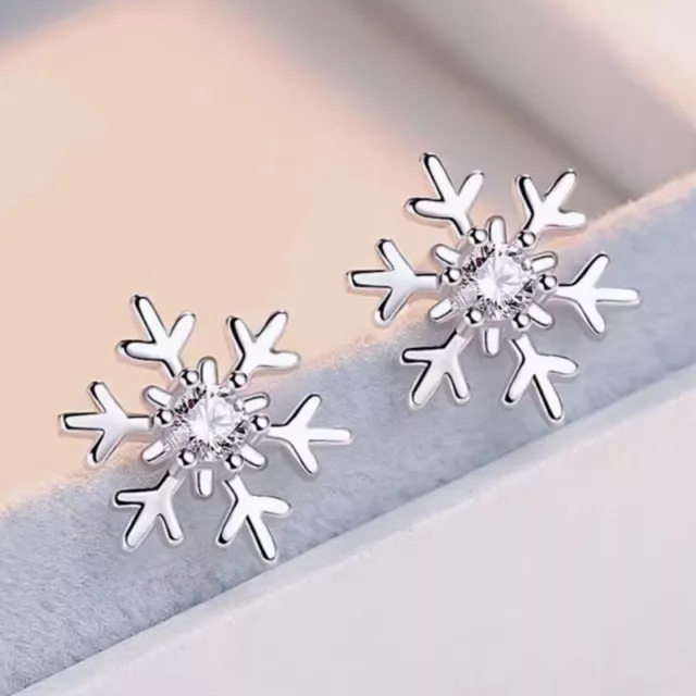 925 Sterling Silver Xmas Snowflake Stud Earrings Womens Girls Jewellery New Gift