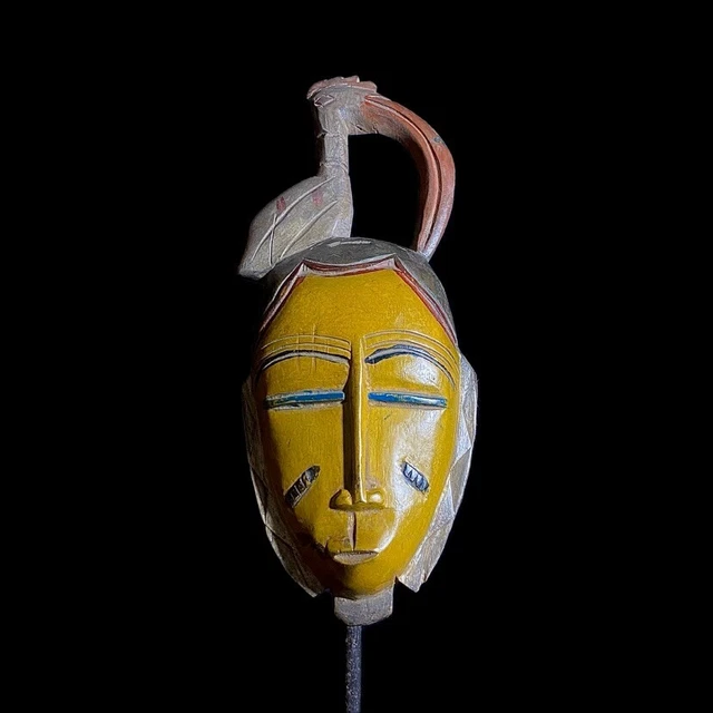 African Tribal Face Mask Wood Hand Carved Vintage Wall Hanging Guro Mask-8589