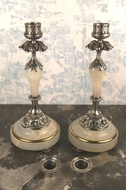 Paire bougeoirs Louis XVI flambeaux bronze argenté fin XVIIIème début XIXè