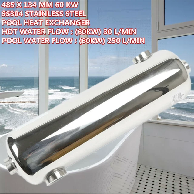 Edelstahl Pool-Wärmetauscher 60KW - Für Schwimmbäder Bis 250m³ Mit 30L/Min Durchfluss
